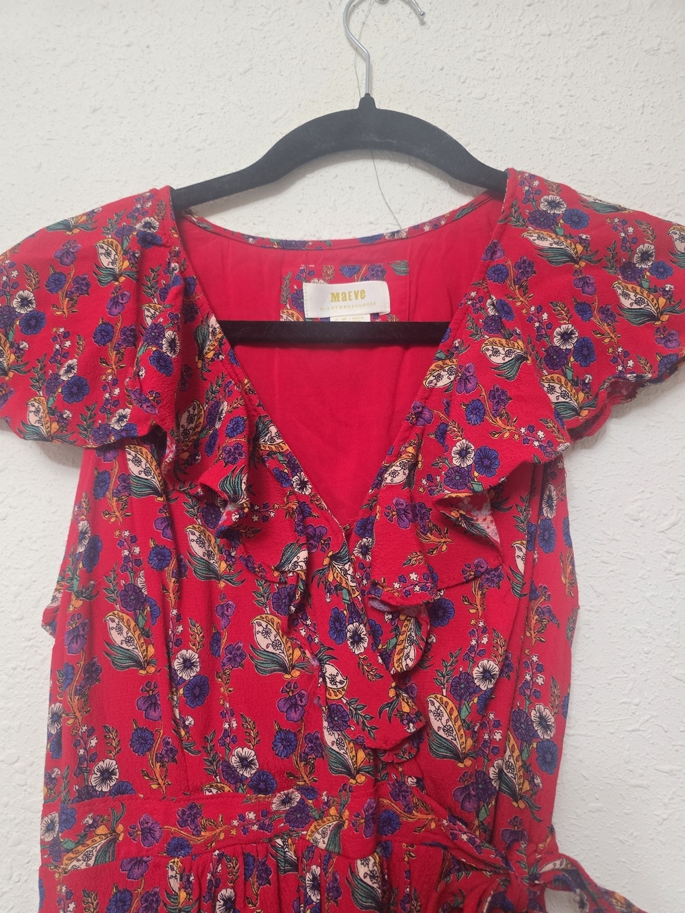 Red Floral Ruffle Wrap Mini Dress - Picture 2 of 8